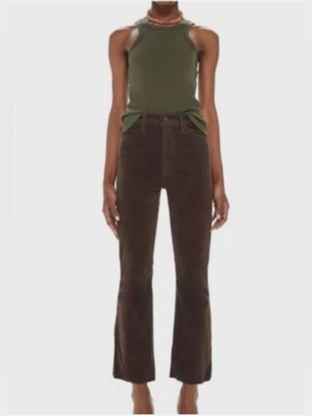 Mother jeans cropped flare the hustler ankle fray mole brown corduroy size 26